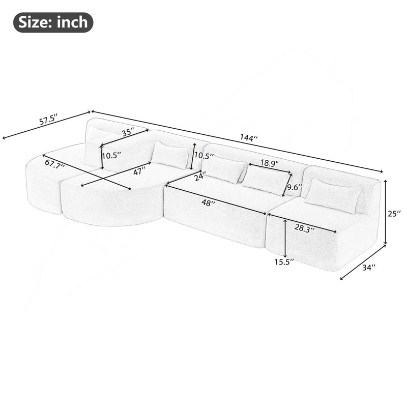 Versatile Upholstered Sofa With Multiple Configurations And Extra Pillows For Living Room, Blue Polyester