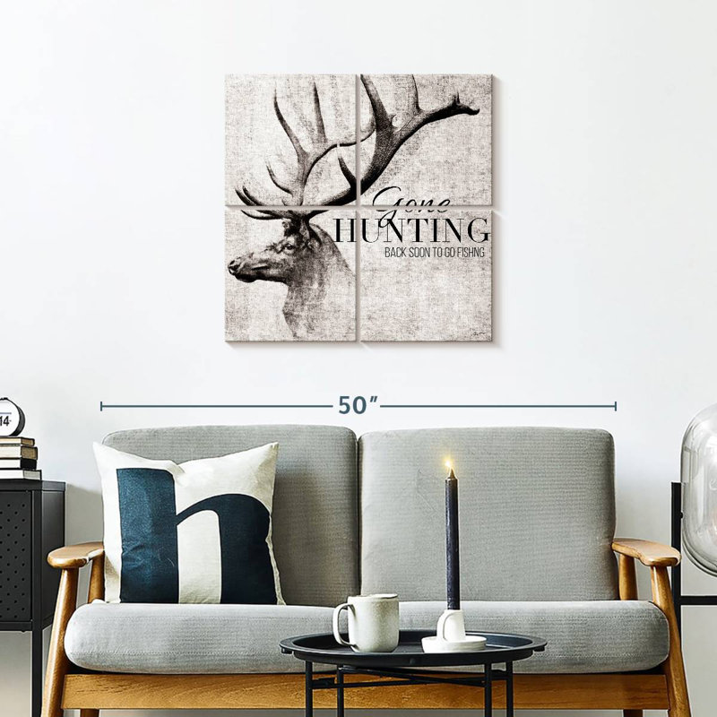 Brampt Gone Hunting And Fishing, 26" H x 26" W