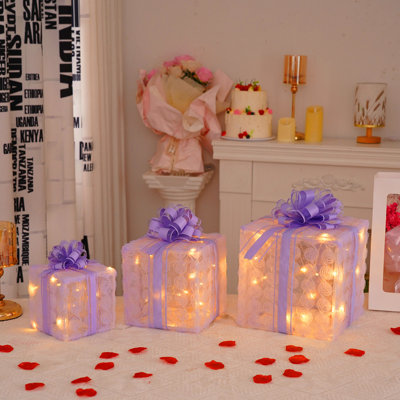 Christmas Light Box Remote Control Set Of 3 LED Gift Box Decoration Outdoor Elevated Christmas Box Gift Decoration Indoor Outdoor Terrace