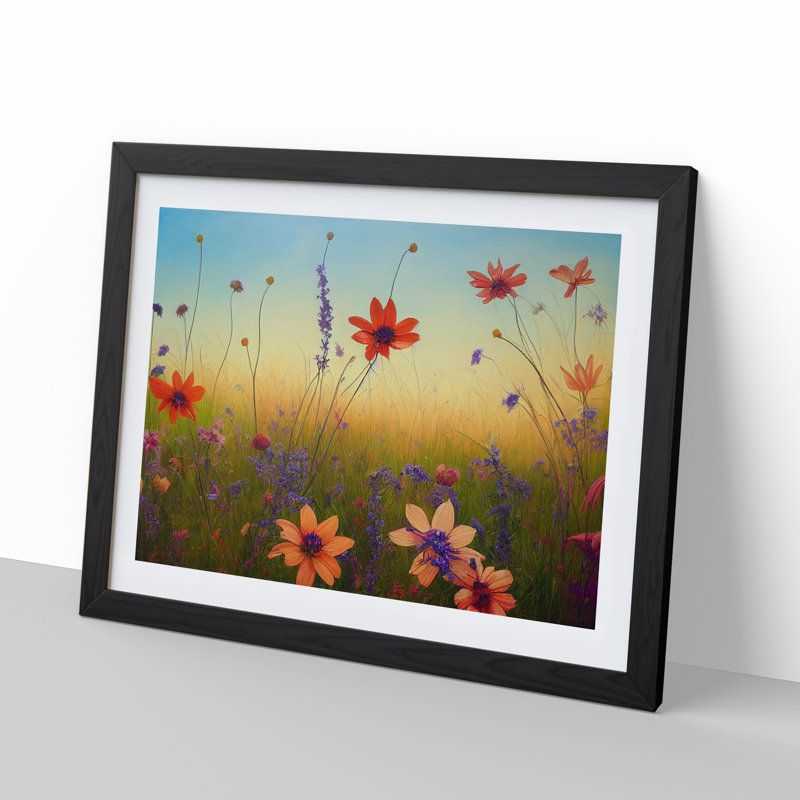 Mind Blowing Wildflowers Floral - Single Picture Frame Print, 46cm H x 64cm W, Black Framed