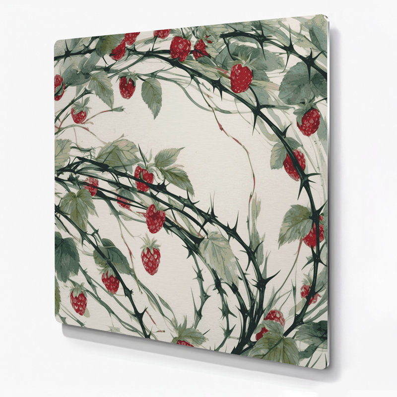 Art mural en métal Botanical Raspberry Canes, H 144 po x l 144 po x P 0,05 po