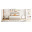 Grand lit plateforme tapissier en velours avec lit gigogne simple et tiroirs de rangement - beige