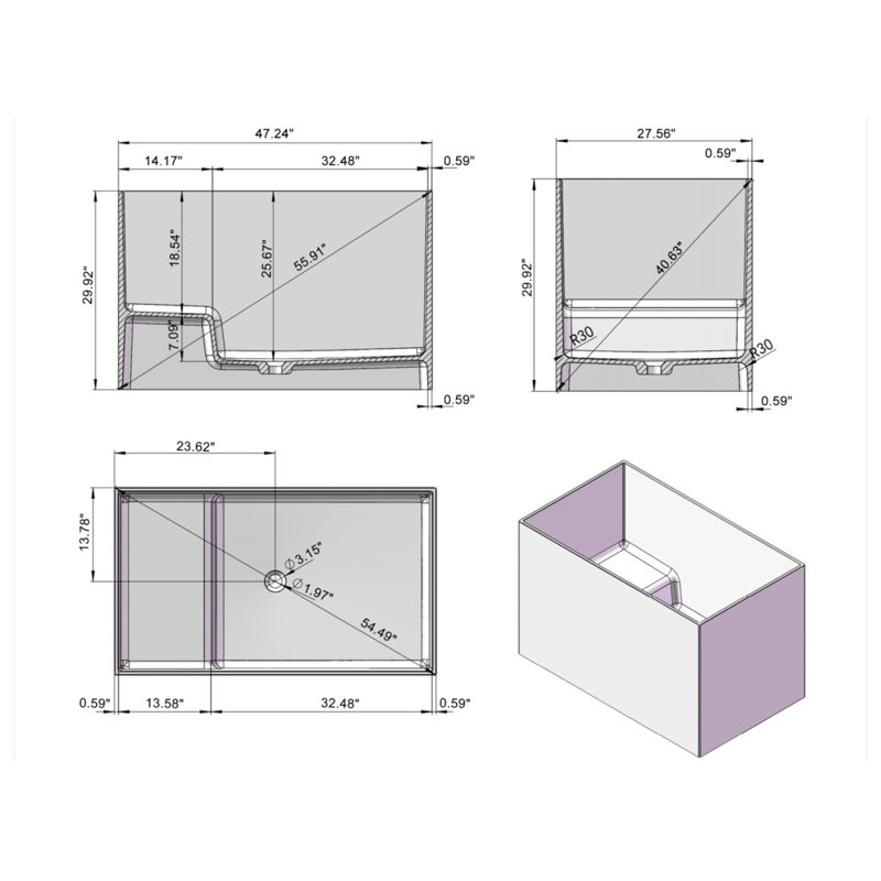 47" X 27.5'' Standard Rectangular Freestanding Soaking Solid Surface Stone Resin Bathtub With Overflow Hole And Pop-Up Drain