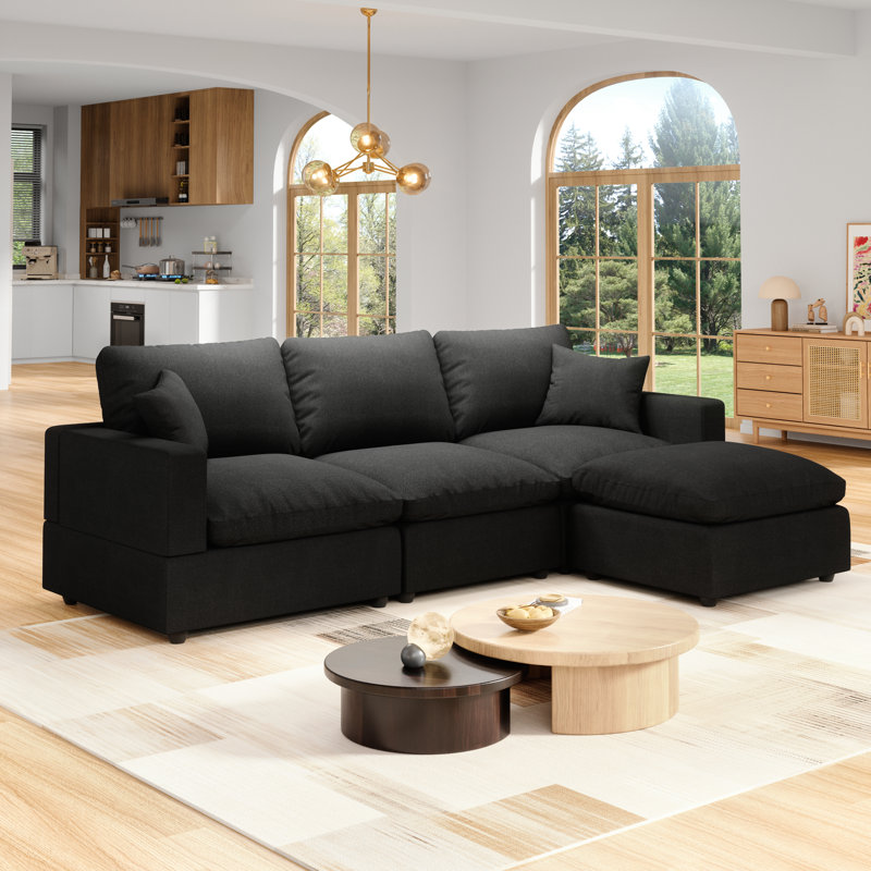 4-Seater Sectional Sofa Comfy Cloud Couch for Living Room, Modern Upholstered Modular Sectional Sofa Convertible Deep Seat Sofa, Removable & Washable Cushion Covers