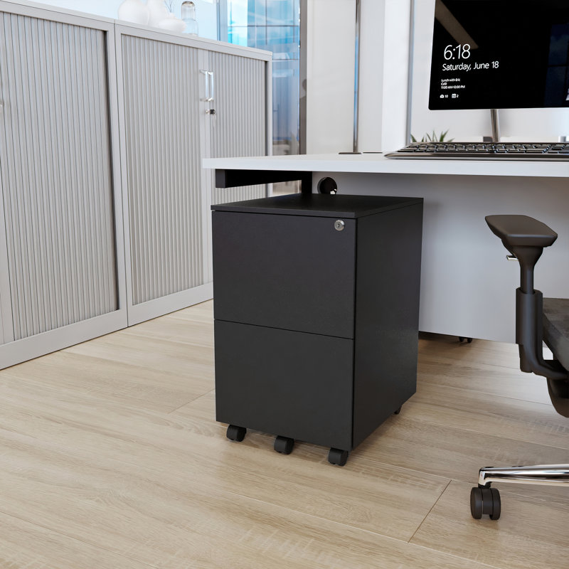 Ceha 2-Drawer Mobile File Cabinet with Lock, Black
