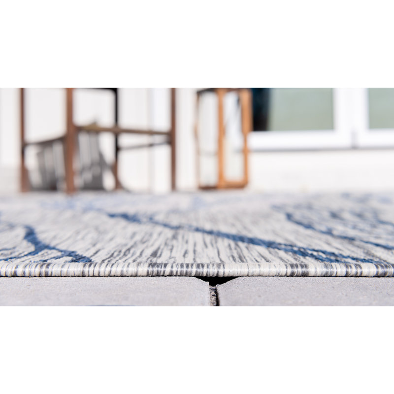 Tapis intérieur / extérieur bleu / gris Zanzibar, Rond 4 pi 1 po