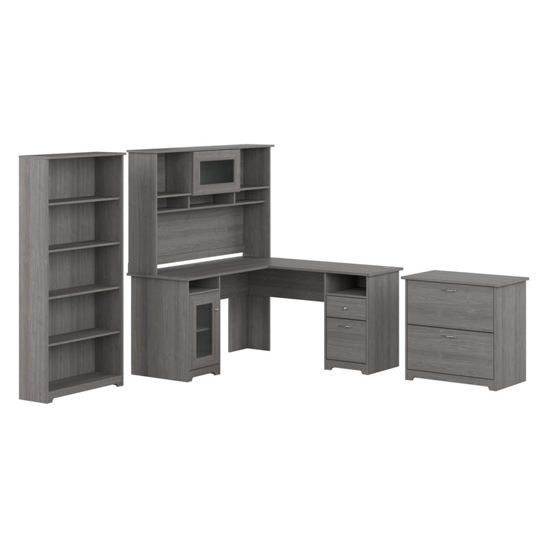 Shelonda 4 Piece Computer Desk Office Set, Modern Gray