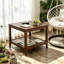 Table de bout carrée en bois massif à 2 niveaux avec rangement, table d'appoint multifonctionnelle en bois, petite table basse pour le bureau à domicile du salon, bois massif robuste facile à assembler