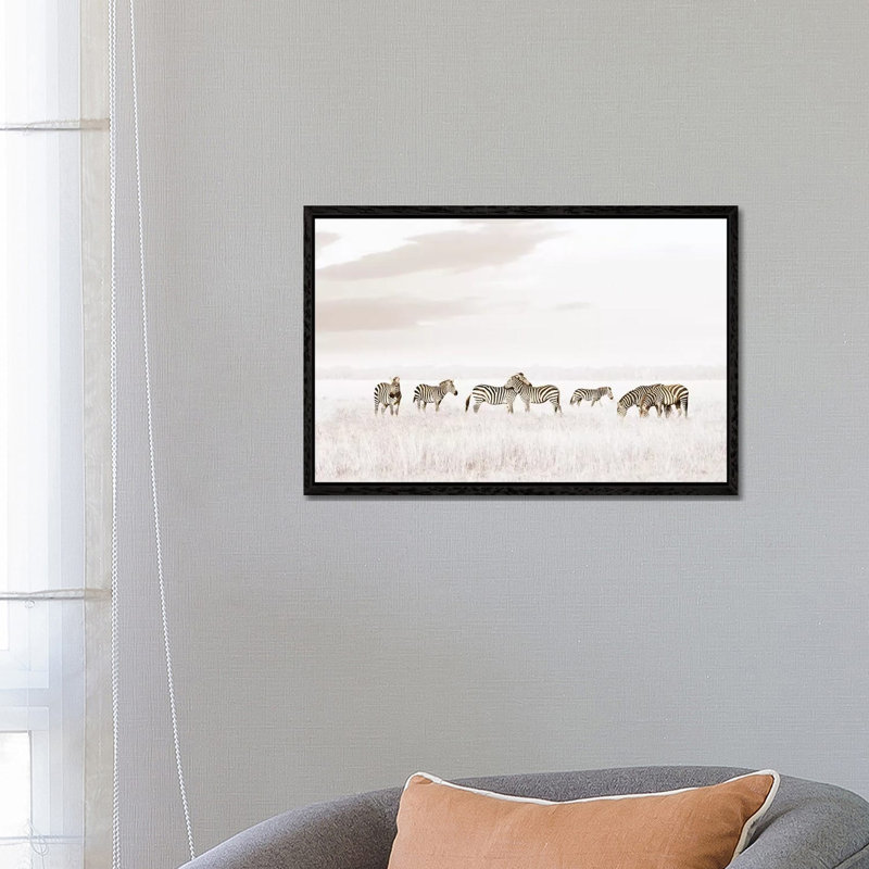 White Zebras by Klaus Tiedge - Print on Canvas, 66.04 cm H x 45.72 cm W, Black Framed