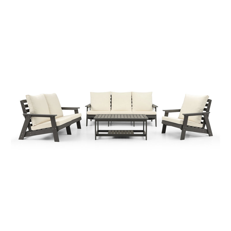 Loveseat with Cushion Wood Grain Outdoor Garden Sofa Sofa Set for Porch Poolside Terrace and Yard