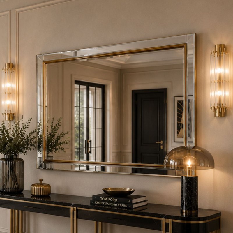 Abbate Venetian Bevelled  Accent Wall Mirror, 166.5cm H x 75cm W, Gold