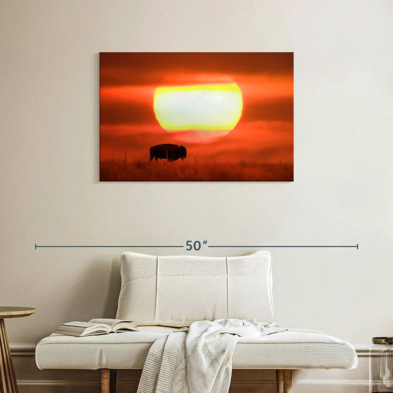 Buffle Brampt américain au coucher du soleil, H 24 po x l 36 po