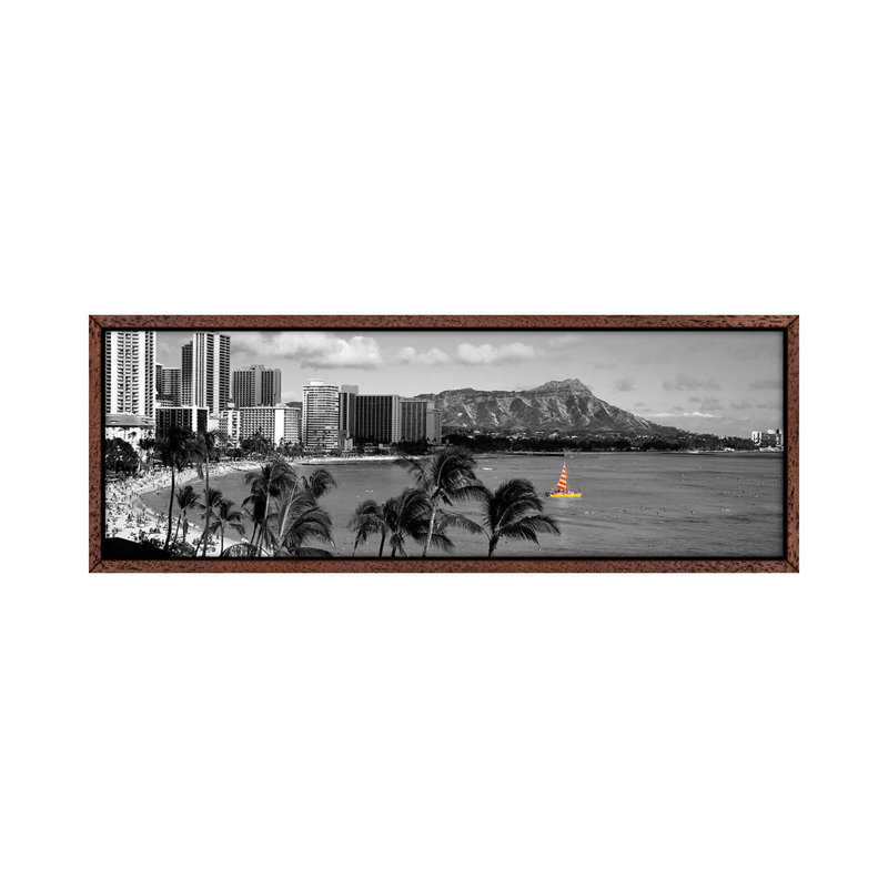 Waikiki Beach, Honolulu, Hawaii, USA Color Pop 1 Piece Panoramic Wall Art on Canvas, 30.48 cm H x 91.44 cm W