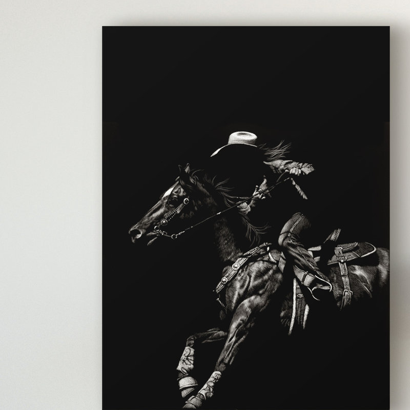 « scratching rodeo i », impression sur toile tendue, H 32 po x l 24 po x P 2 po