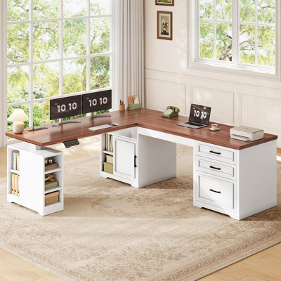 Corner Desk L Shaped Computer Desk, Farmhouse L Shaped Electric Standing Desk by Latitude Run