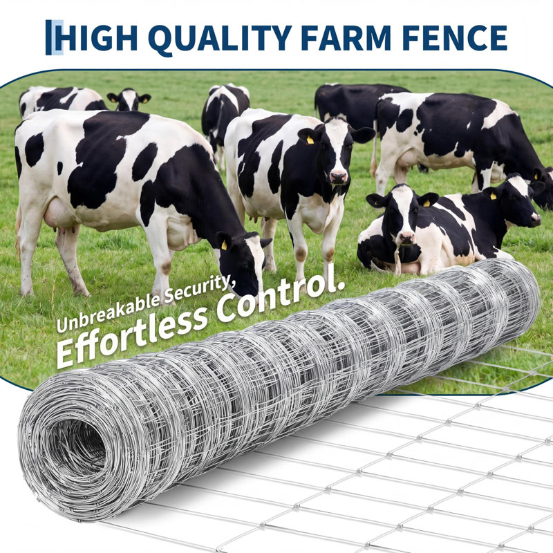 5Ft x 328Ft 12 Gauge Heavy Duty Cattle Farm Fence, Galvanized Steel Wire Livestock Fencing for Goat, Deer, Pig & Sheep Yard Protection