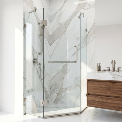 Piedmont 34" W x 34" D x 73" H Hinged Frameless Shower Enclosure with 3/8  Clear Glass