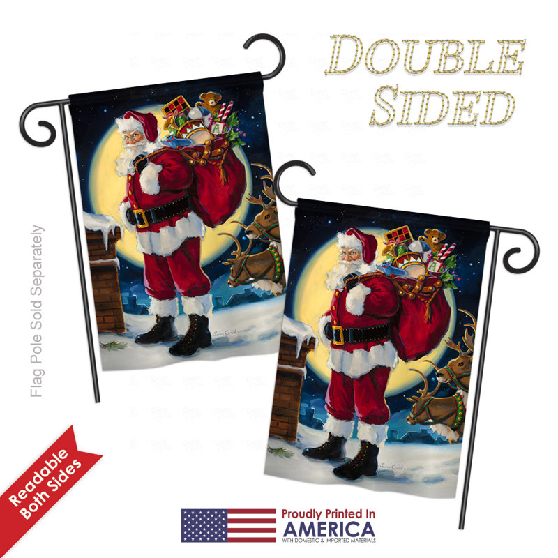 Moonlit santa 2 côtés 19 po x 13 po drapeau de jardin, Rouge pâle, Polyester