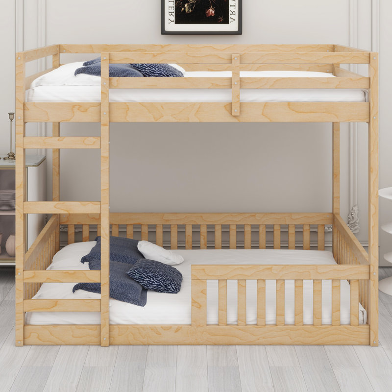 Wood Bunk Bed With Ladder And Guardrails, Natural