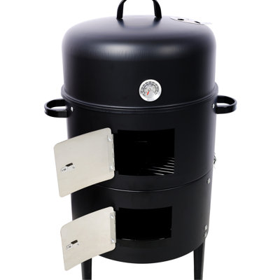17 Inch Charcoal Smoking Appliance With Large Cooking Space And Heat- Handles In Steel Black Outdoor Cooker Spacious Area Materials