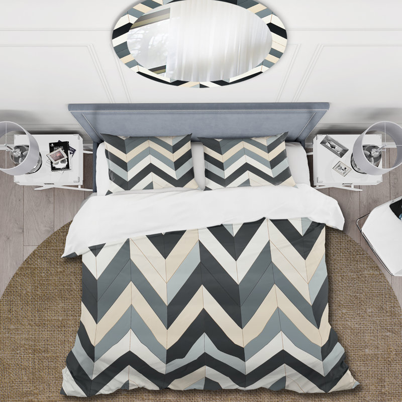 Ensemble de housse de couette gris et blanc, Housse de couette simple + 1 taie décorative stan