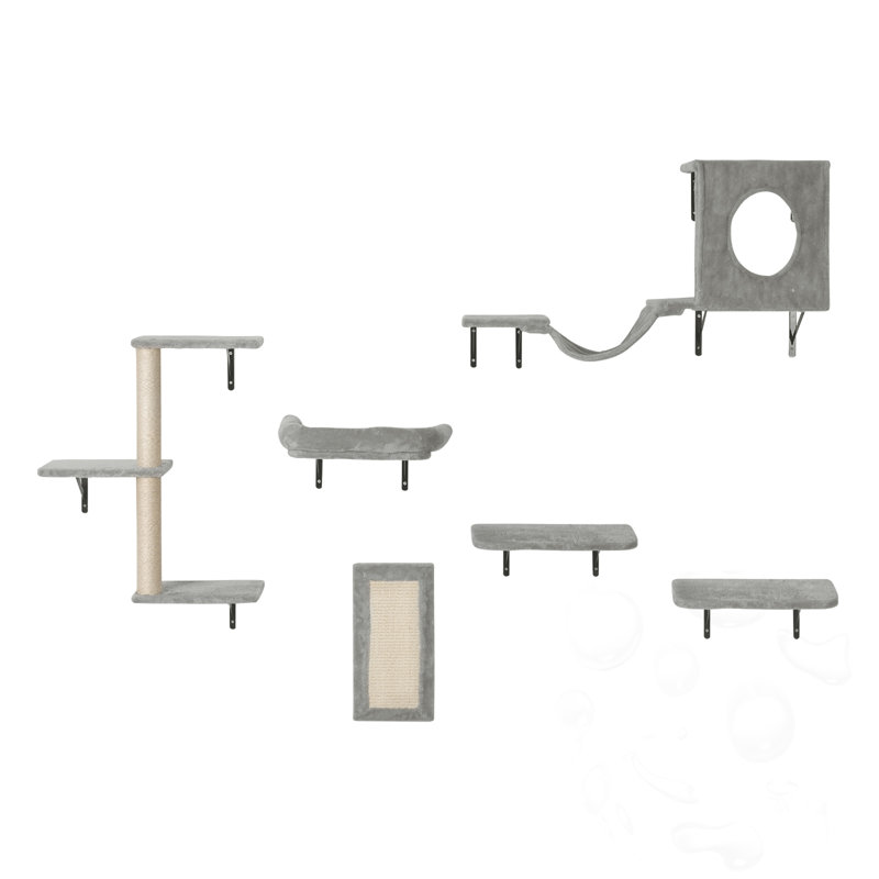Wall Mounted Cat Tree with Jumping Boards and Hammock(set of 6)