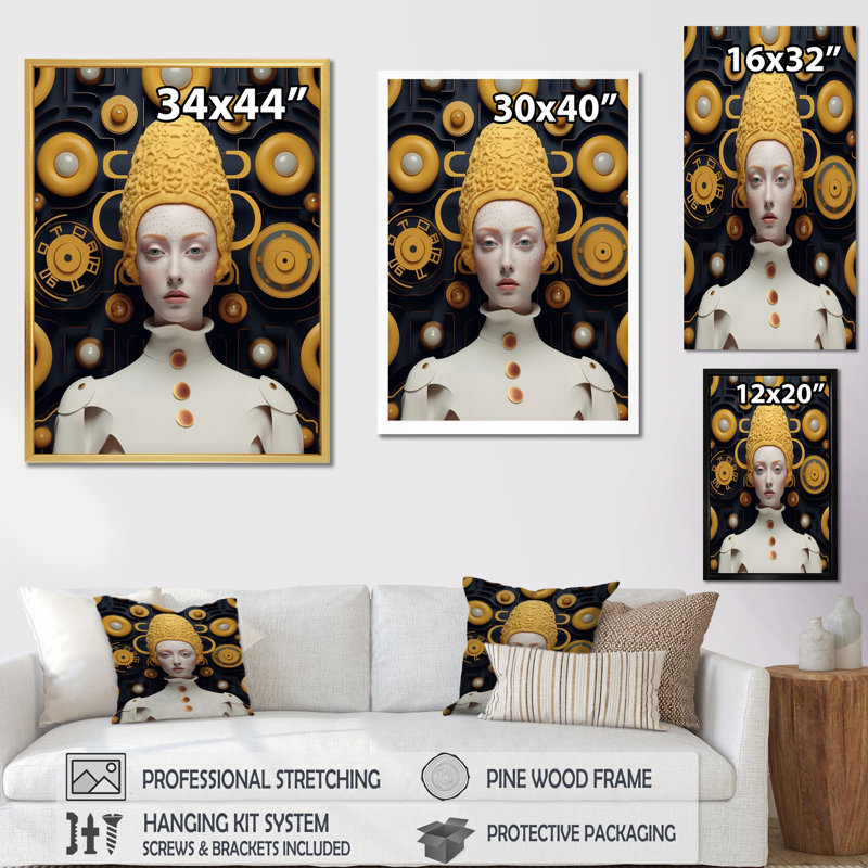 Sci-Fi Grace, portrait d'une femme futuriste I, H 32 po x l 24 po x P 1 po, Cadre naturel flottant