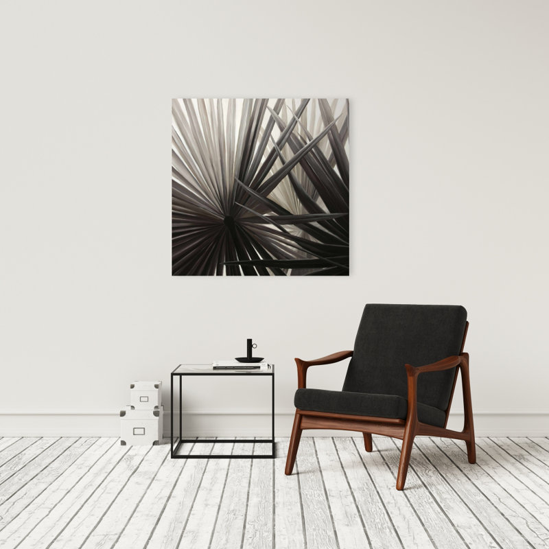 Toile de plantes tropicales en niveaux de gris - art de chambre à coucher brun, H 24 po x l 24 po