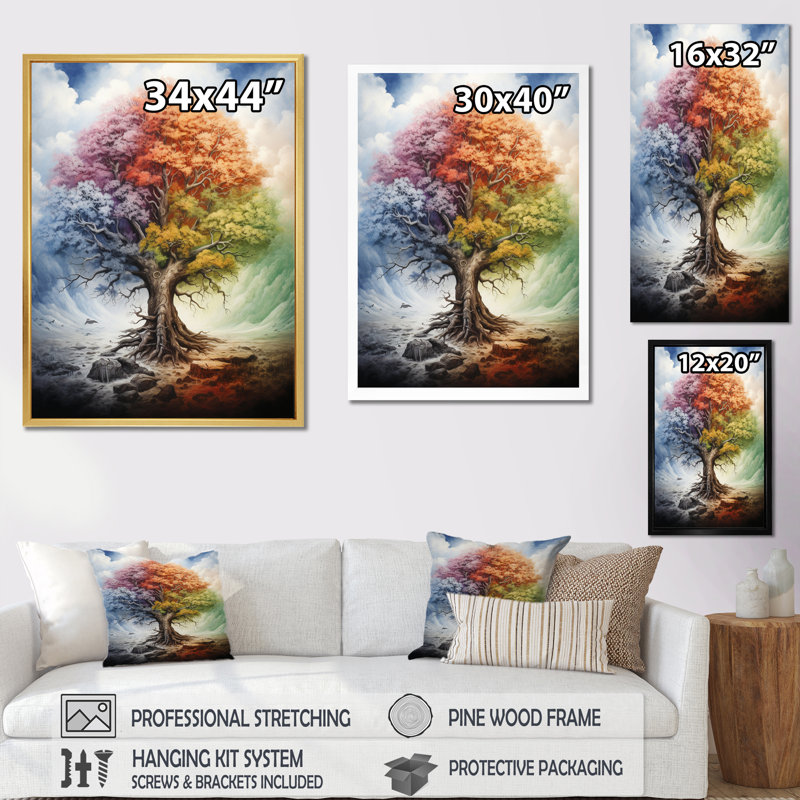 «Tree of Life All Seasons I - Trees», reproduction d'art sur toile encadrée, H 32 po x l 16 po x P 1 po, Toile tendue