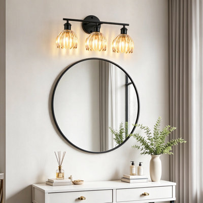 Éclairage pour salle de bain 3 lumières avec abat-jour en verre tulipe floral rétro