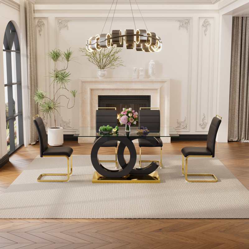 6 - Person Pedestal Dining Set, Black