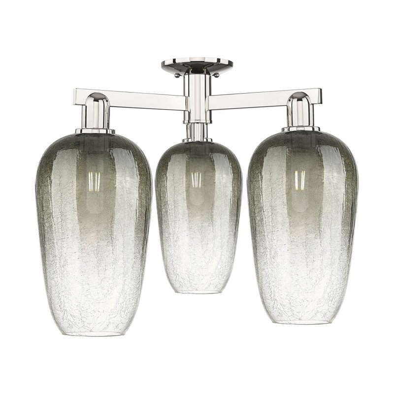 Brookhaven Flute - 3 Light Semi-Flush Mount, Polished Nickel, Slate