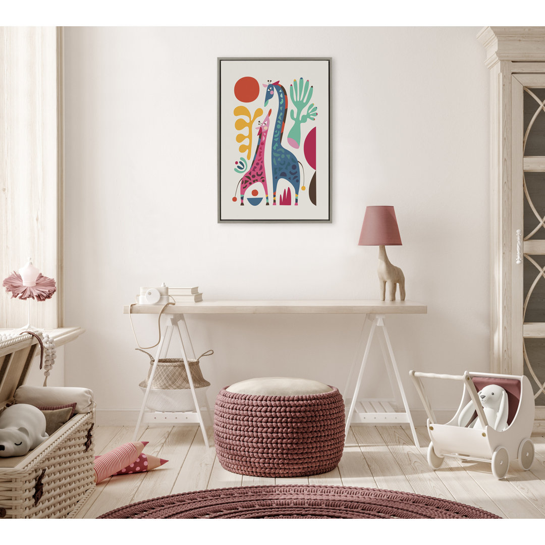 Giraffe Love by Rachel Lee 3 Birdies Studio Framed Canvas Wall Art Print Corrigan Studio® Frame