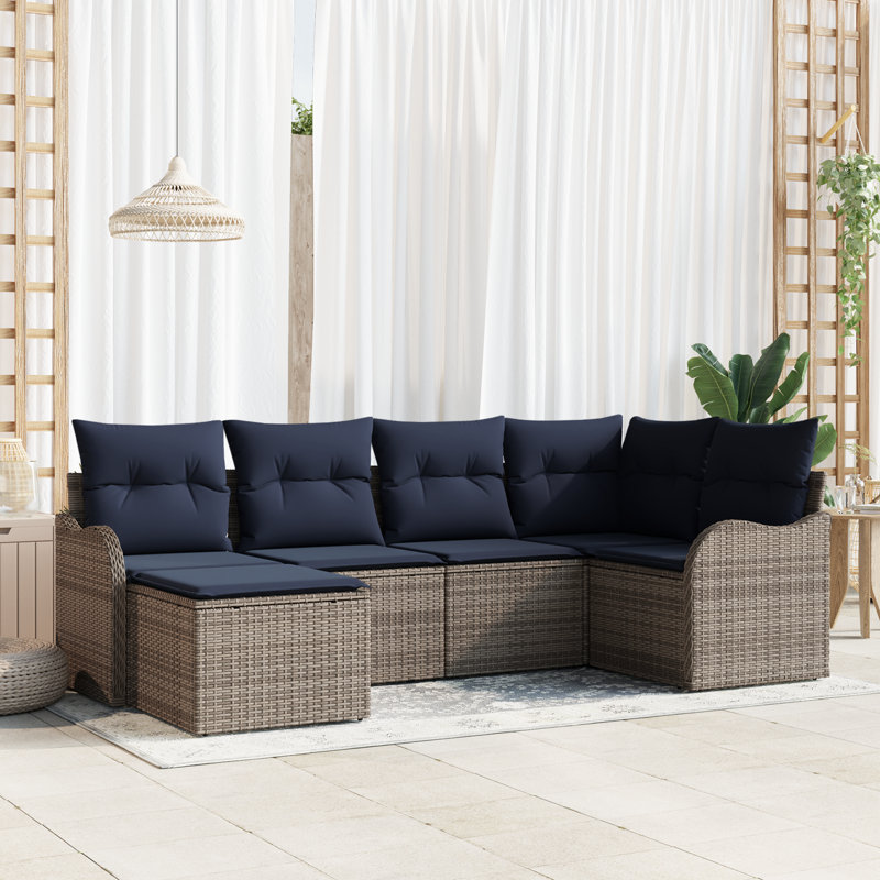 Ensemble de canapé de jardin vidaXL, Structure grise / coussin bleu marine
