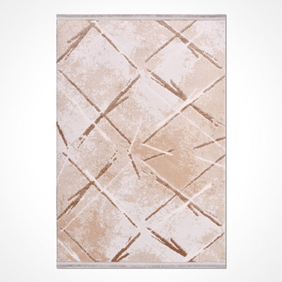 Modern/Abstract Cream Machine Washable Non-Slip Area Rug