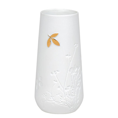 Vase en porcelaine avec feuille flottante dorée
