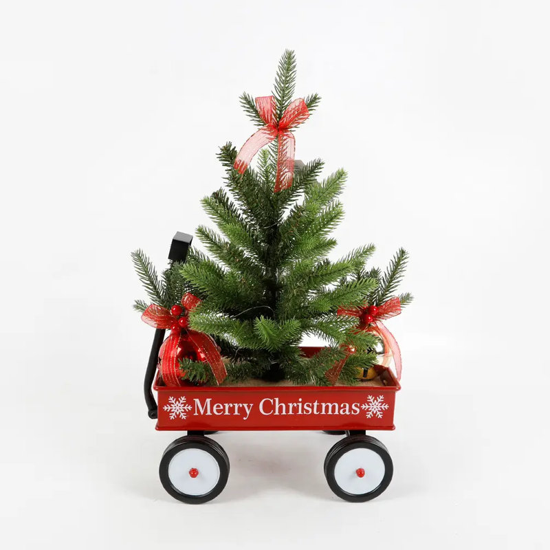 20" Pine Tree In Red Tin Wagon