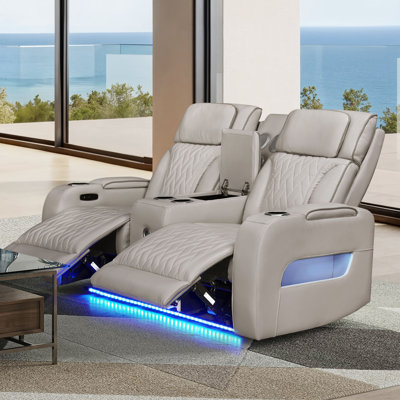 Hofstetter Power Reclining Loveseat with Adjustable Headrest Bluetooth Speakers USB Leather Aire 74 Inches