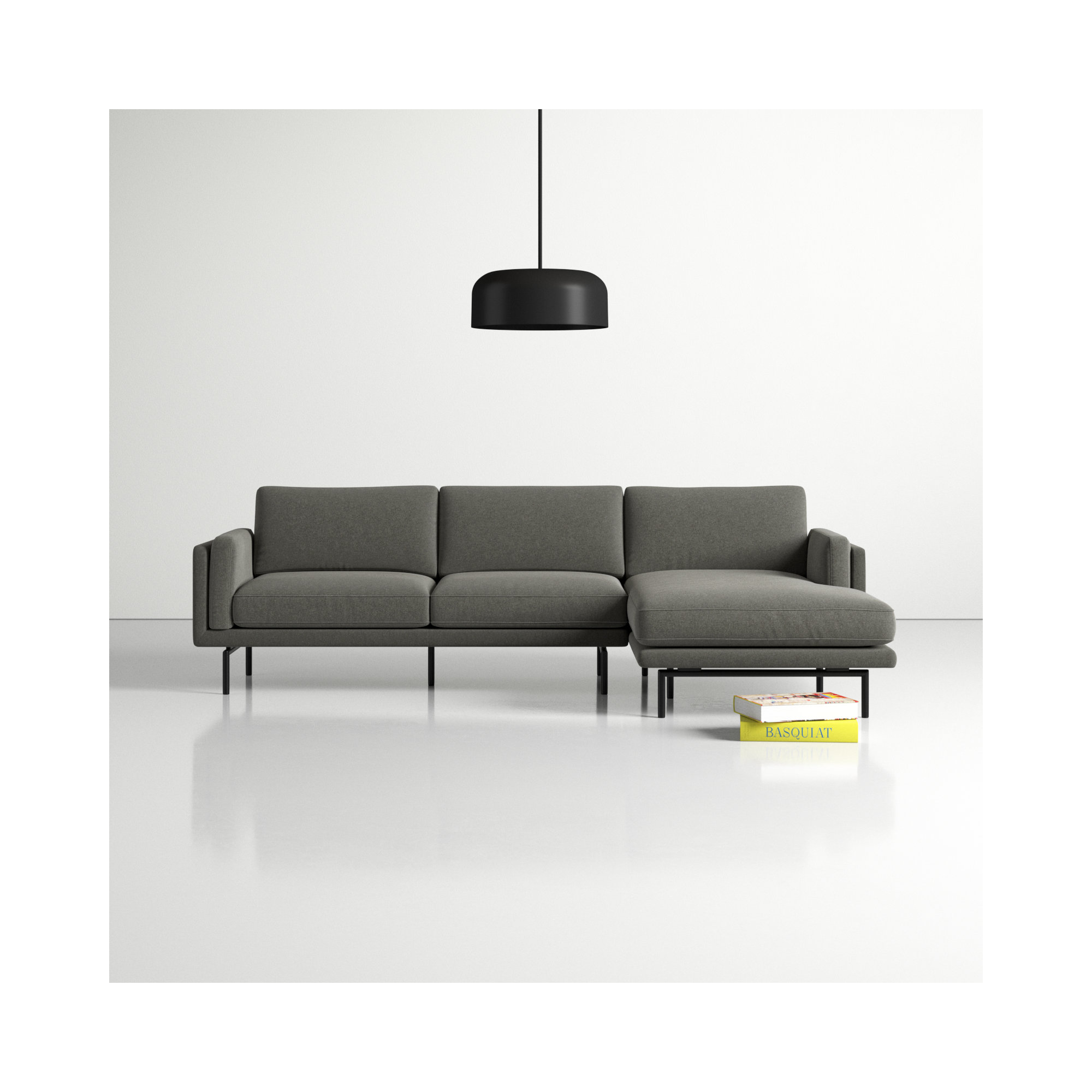 Elenora Upholstered Chaise L-Sectional, Charcoal Performance