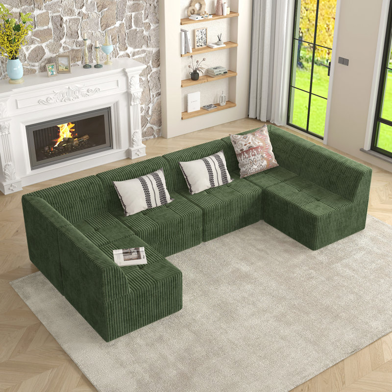 Canapé modulaire Boneless Snedicor, Velours côtelé vert