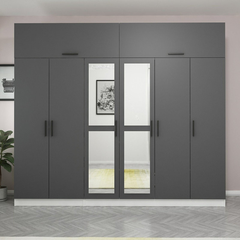 Elina Manufactured Wood Wardrobe, 235cm H x 270cm W x 52cm D, Gray