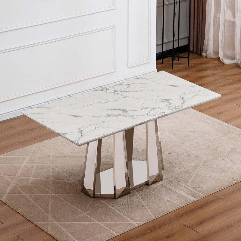 Table de salle à manger rectangulaire 70 po, Argent argent, Blanc