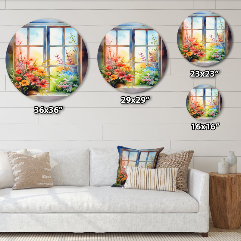 Nature's Floral Window Show III - Art mural rond en métal, H 23 po x l 23 po x P 1 po