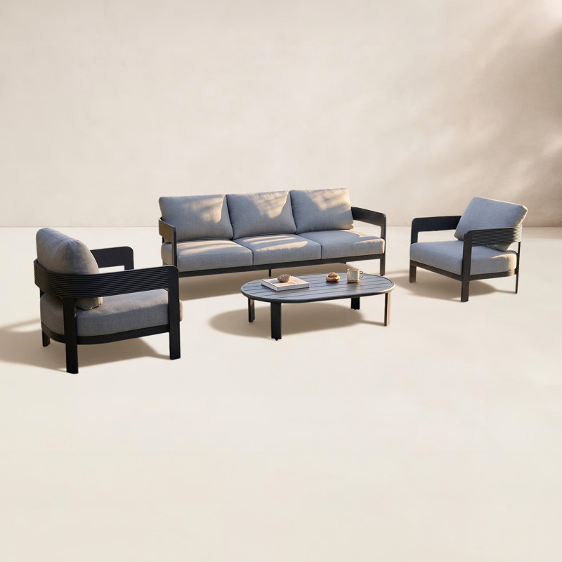 Ensemble de salon d'extérieur en aluminium 4 pièces    , Gris
