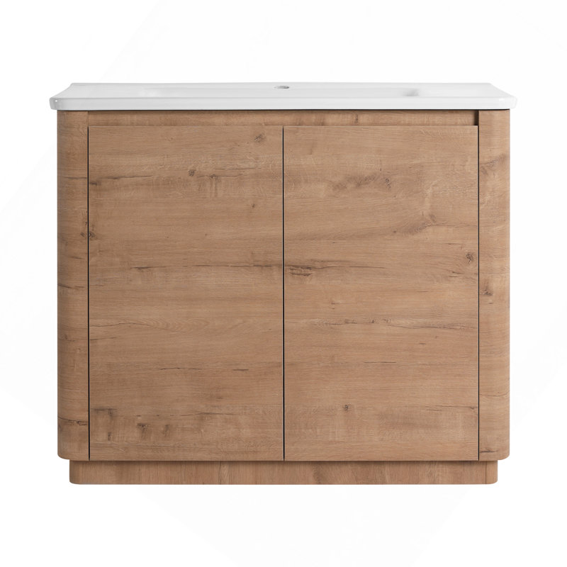 Ensemble de meuble-lavabo autoportant 40 po avec lavabo en céramique blanche et 2 portes à fermeture en douceur, contreplaqué