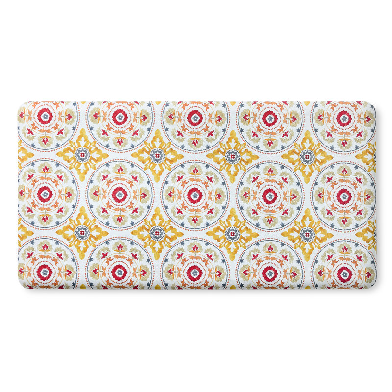FIESTA Mali Tiles Geo Trellis Anti-Fatigue Comfort Non-Slip Kitchen Mat, Red/Yellow/White