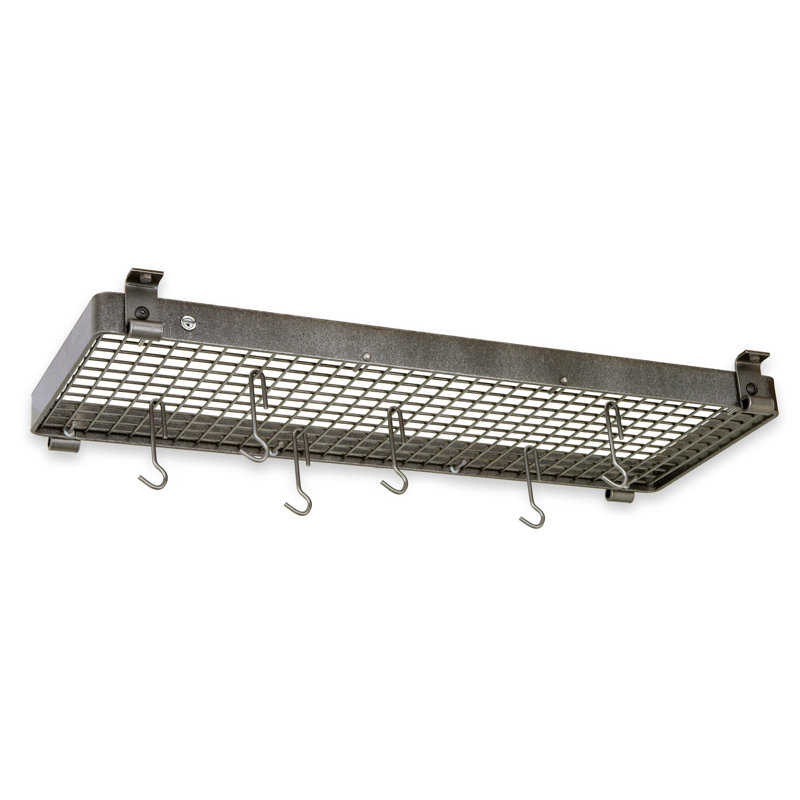 Handcrafted Rectangle Flush Mounted Ceiling Rack Hammered Steel, 5.5" H x 36" W x 12.5" D