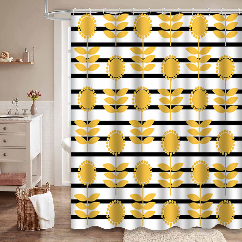 Rideau de douche imperméable à motif de marguerites bleues avec 12 crochets Sunflower, L 72 po x l 72 po
