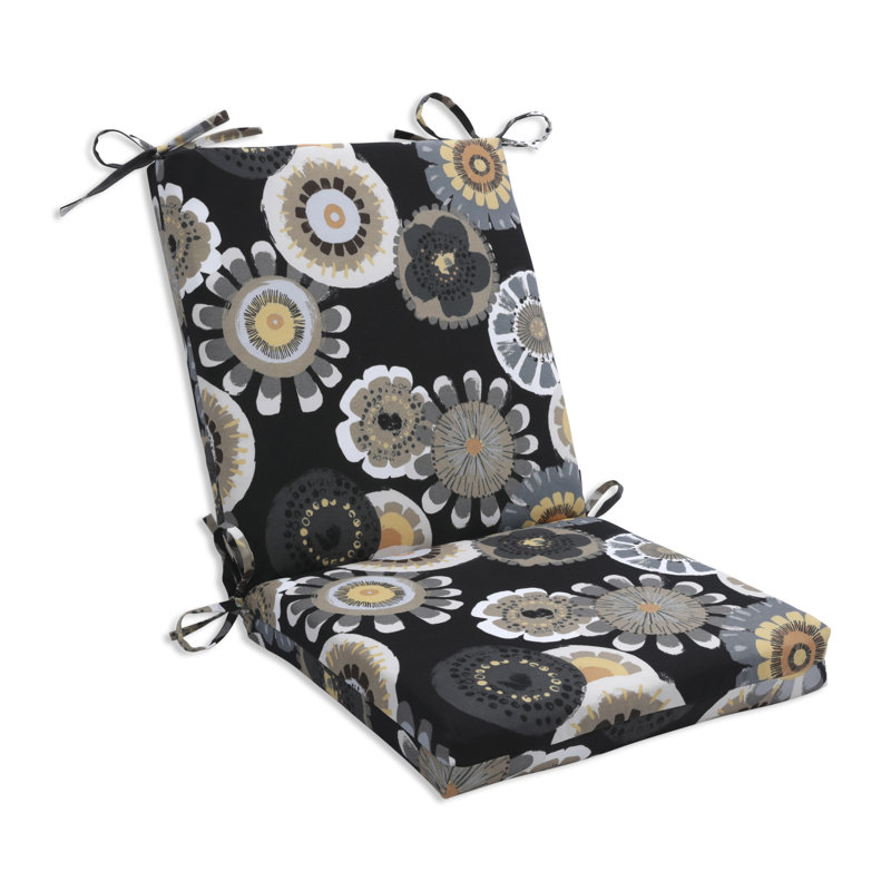 Outdoor 3'' Dining Chair Cushion, Black/Yellow Floral