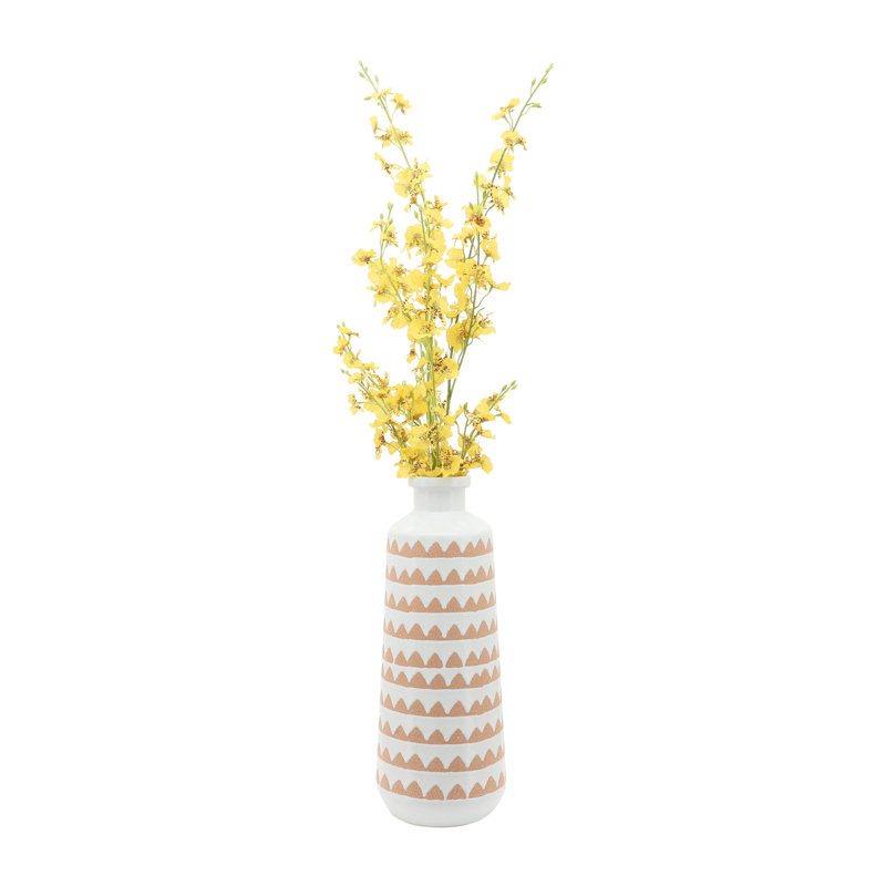 Vase Stoneware Ceramic Boho-Inspired Grooved Vertical Line Detailing Handcrafted Decorative Accent Organic Modern Rustic Artisan Crafted Textured Artistic Design Contemporary Home Decor Piece.